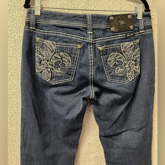 MISS ME Easy Skinny JE5735ESN Fleur de Lis Stretch BLING Dark Wash | size 28 - Picture 5 of 7